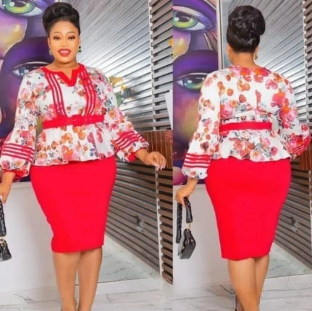 NWT - 2 Pc. Red & White Floral Print Skirt Set